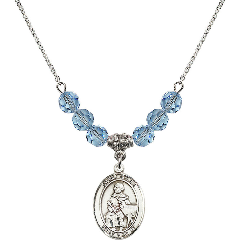 Sterling Silver Saint Giles Birthstone Necklace with Aqua Beads - 8349