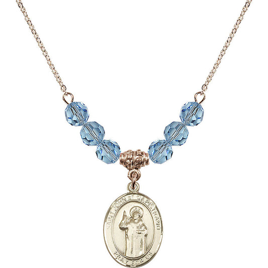 14kt Gold Filled Saint John of Capistrano Birthstone Necklace with Aqua Beads - 8350