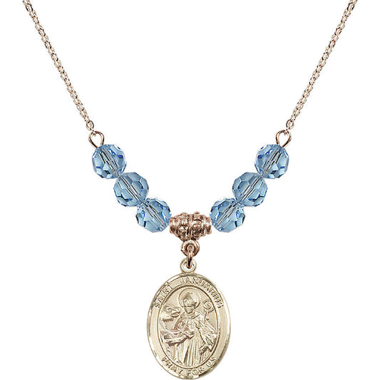 14kt Gold Filled Saint Januarius Birthstone Necklace with Aqua Beads - 8351
