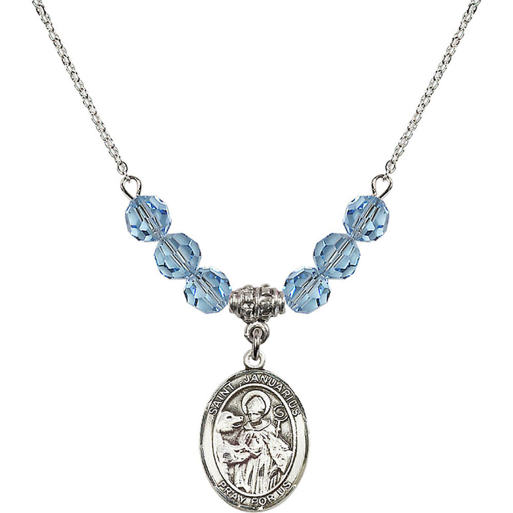 Sterling Silver Saint Januarius Birthstone Necklace with Aqua Beads - 8351