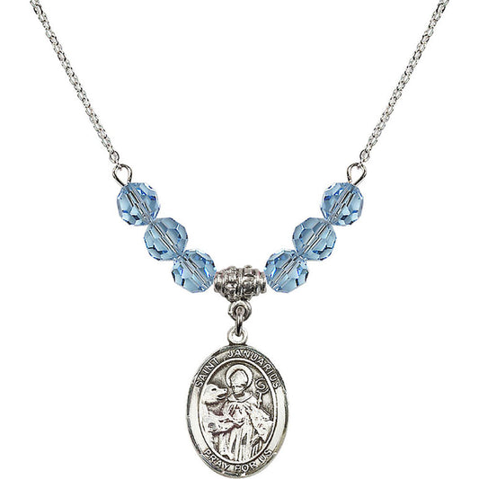 Sterling Silver Saint Januarius Birthstone Necklace with Aqua Beads - 8351