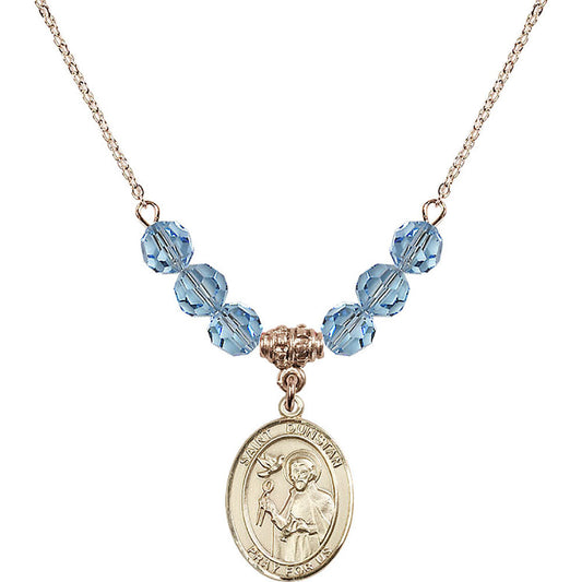 14kt Gold Filled Saint Dunstan Birthstone Necklace with Aqua Beads - 8355