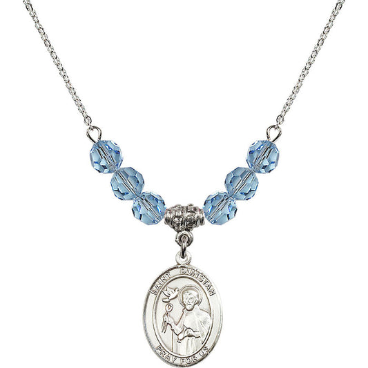 Sterling Silver Saint Dunstan Birthstone Necklace with Aqua Beads - 8355