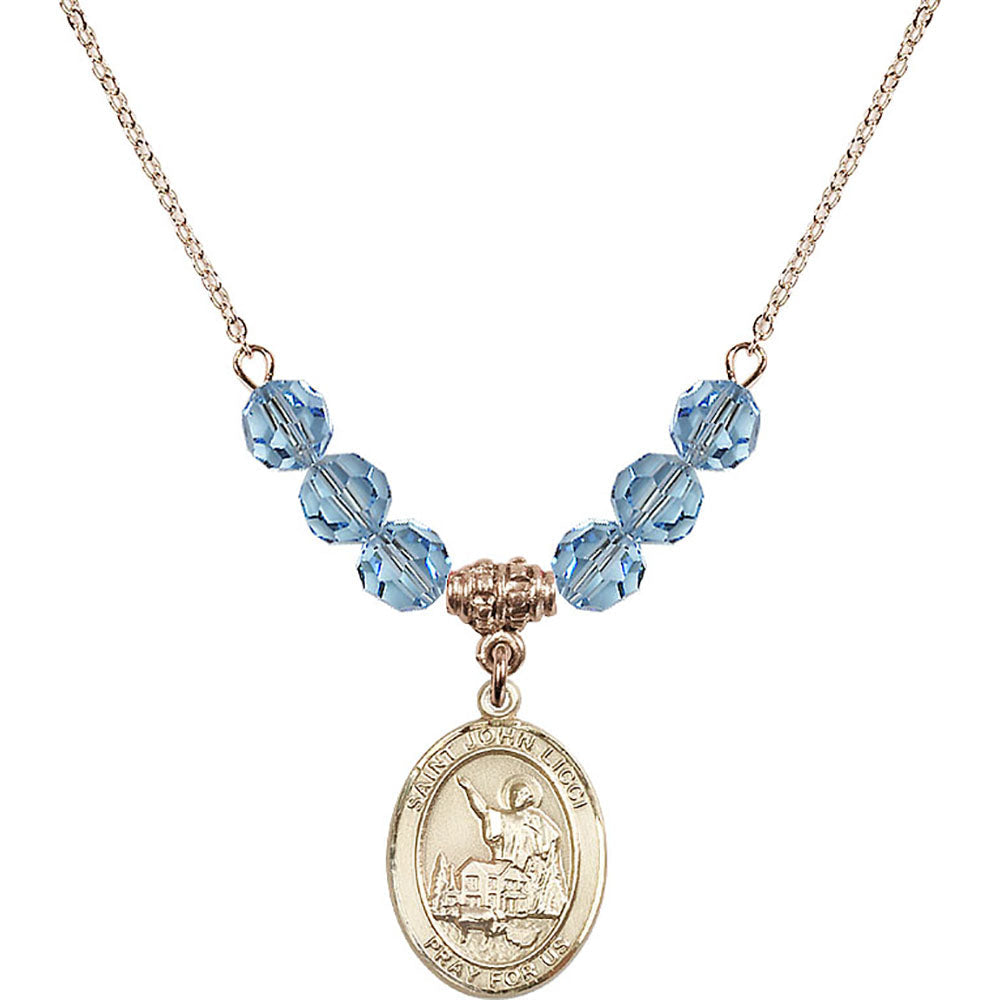 14kt Gold Filled Saint John Licci Birthstone Necklace with Aqua Beads - 8358