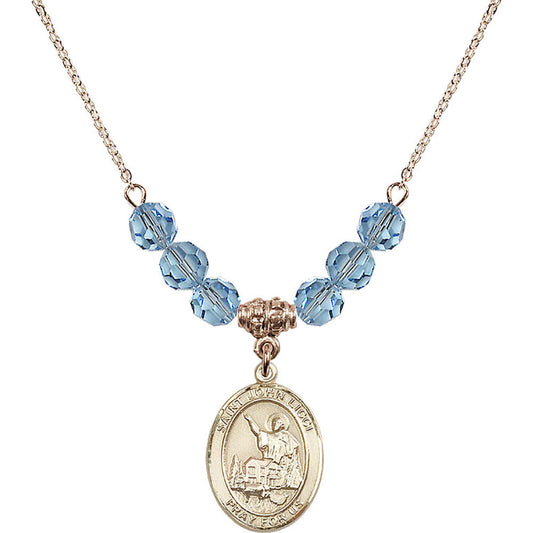 14kt Gold Filled Saint John Licci Birthstone Necklace with Aqua Beads - 8358