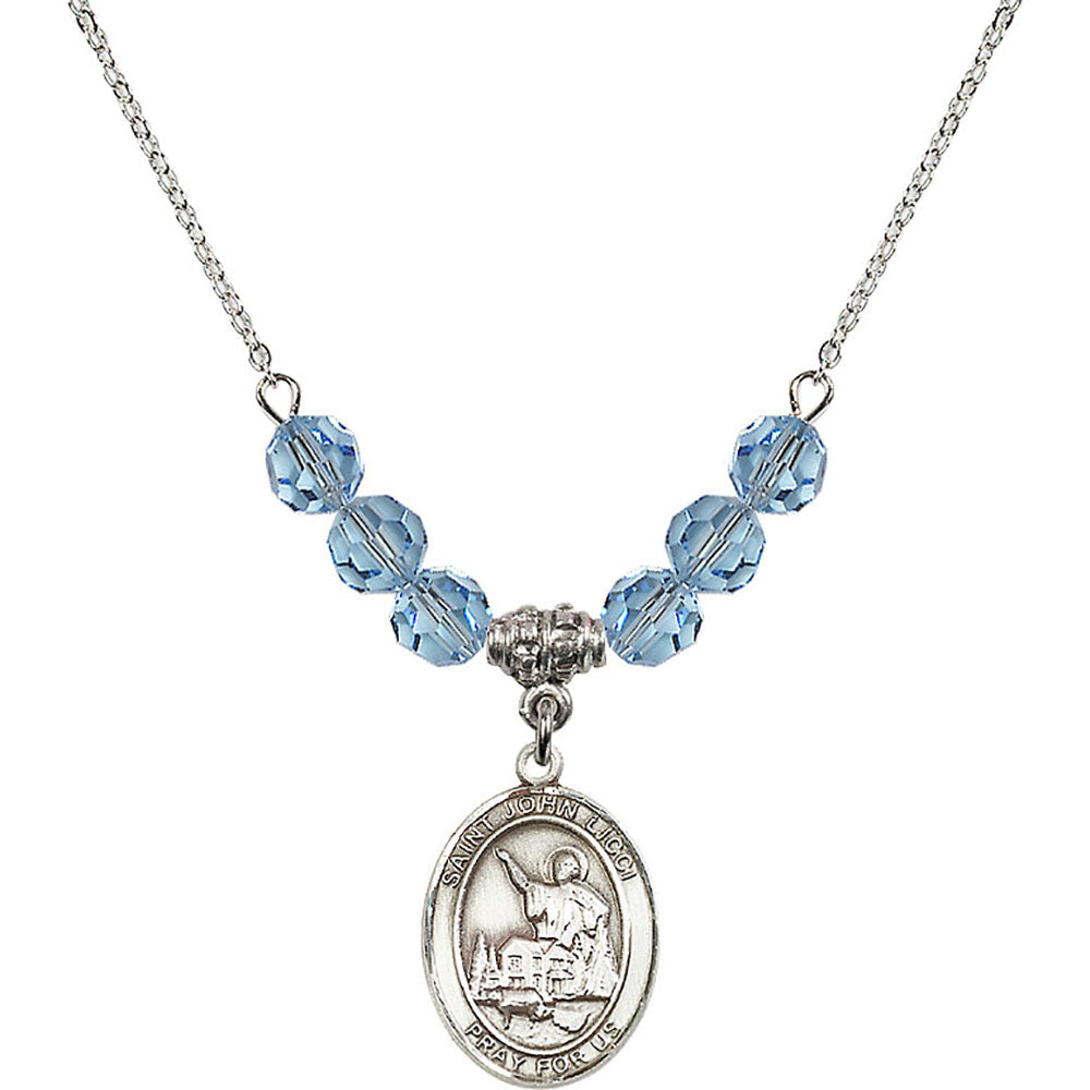 Sterling Silver Saint John Licci Birthstone Necklace with Aqua Beads - 8358
