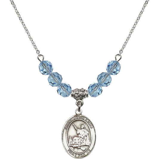 Sterling Silver Saint John Licci Birthstone Necklace with Aqua Beads - 8358