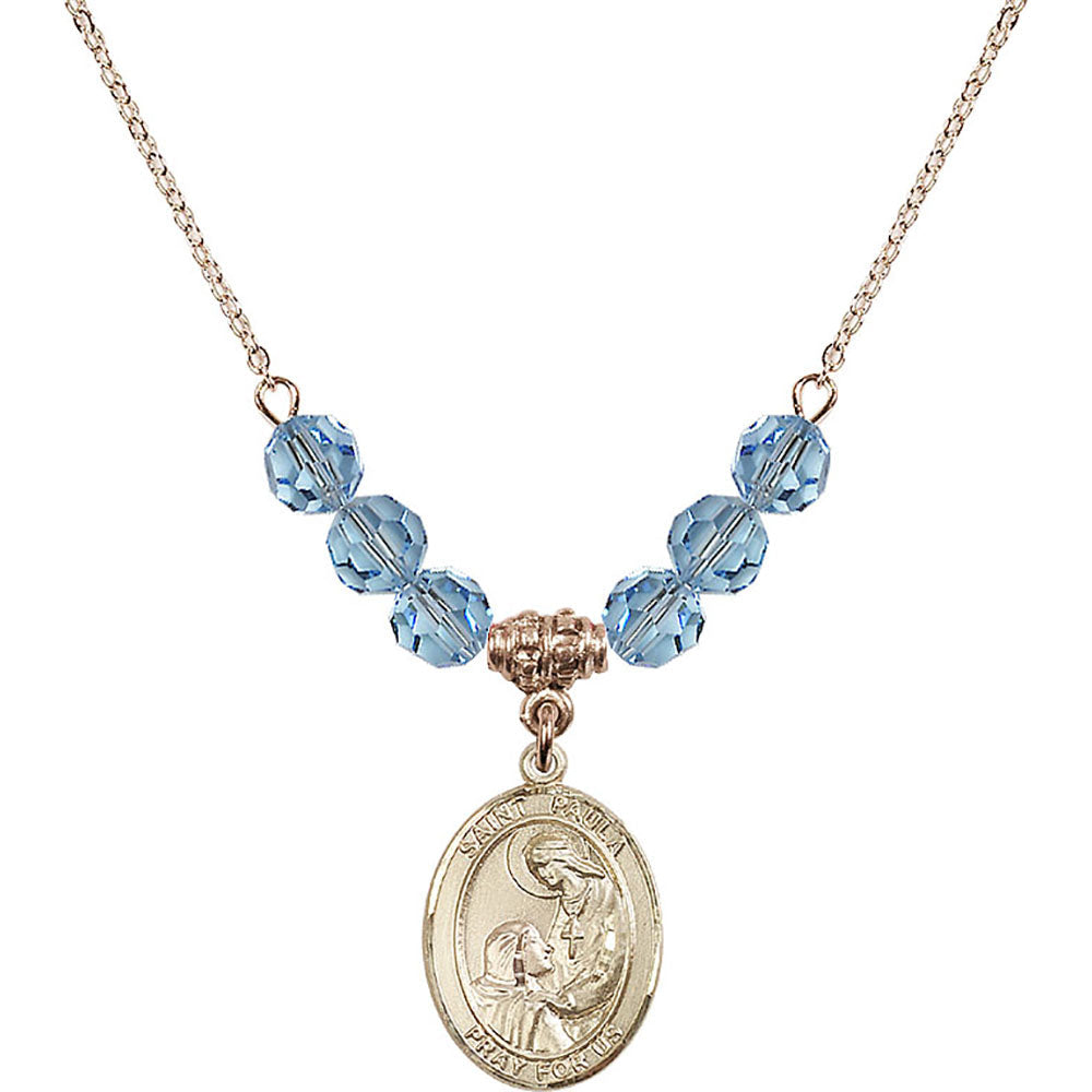 14kt Gold Filled Saint Paula Birthstone Necklace with Aqua Beads - 8359