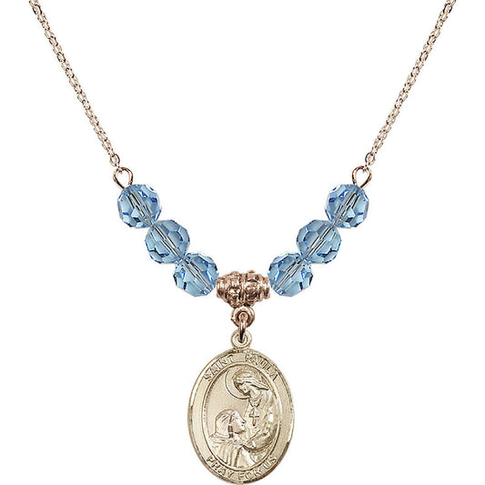 14kt Gold Filled Saint Paula Birthstone Necklace with Aqua Beads - 8359