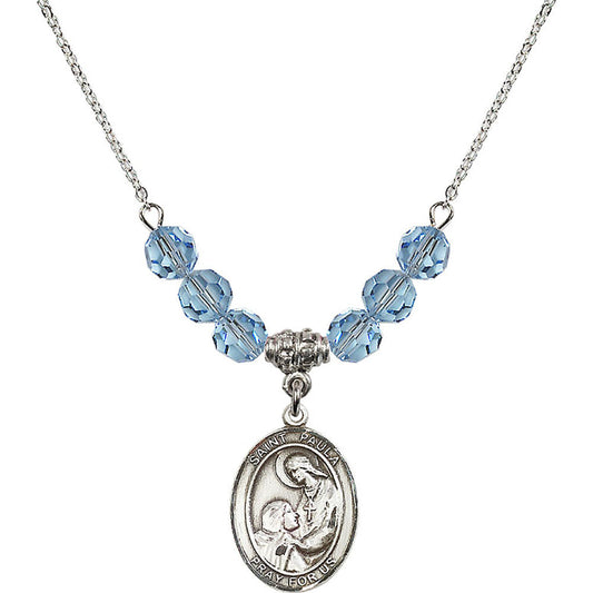 Sterling Silver Saint Paula Birthstone Necklace with Aqua Beads - 8359