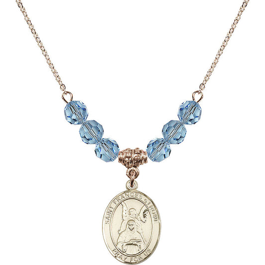 14kt Gold Filled Saint Frances of Rome Birthstone Necklace with Aqua Beads - 8365