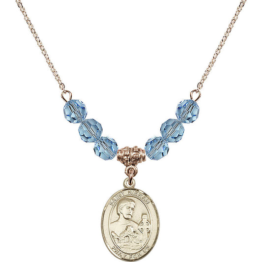14kt Gold Filled Saint Kieran Birthstone Necklace with Aqua Beads - 8367