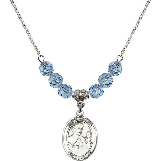 Sterling Silver Saint Kieran Birthstone Necklace with Aqua Beads - 8367