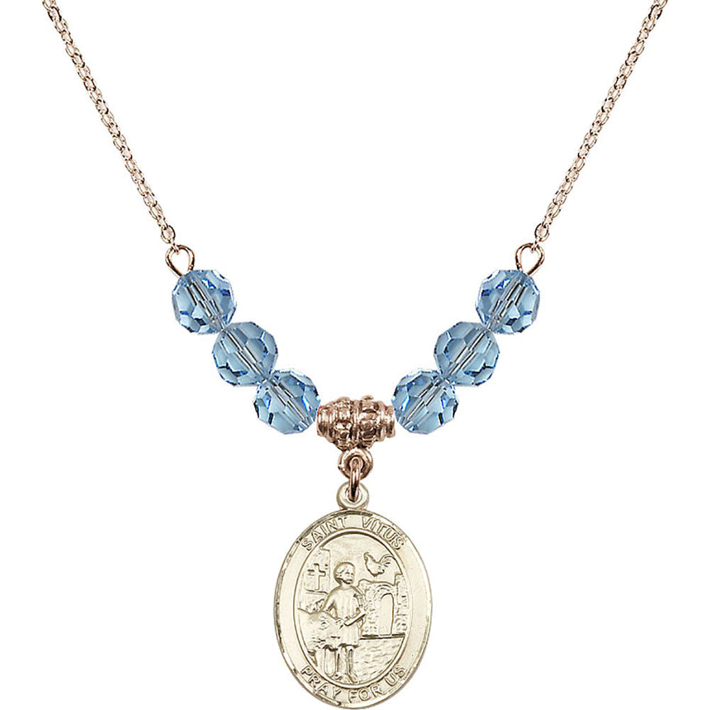 14kt Gold Filled Saint Vitus Birthstone Necklace with Aqua Beads - 8368