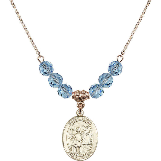 14kt Gold Filled Saint Vitus Birthstone Necklace with Aqua Beads - 8368