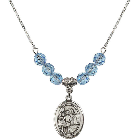 Sterling Silver Saint Vitus Birthstone Necklace with Aqua Beads - 8368
