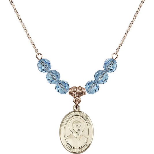 14kt Gold Filled Saint John Berchmans Birthstone Necklace with Aqua Beads - 8370