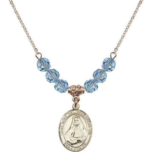 14kt Gold Filled Saint Rose Philippine Duchesne Birthstone Necklace with Aqua Beads - 8371