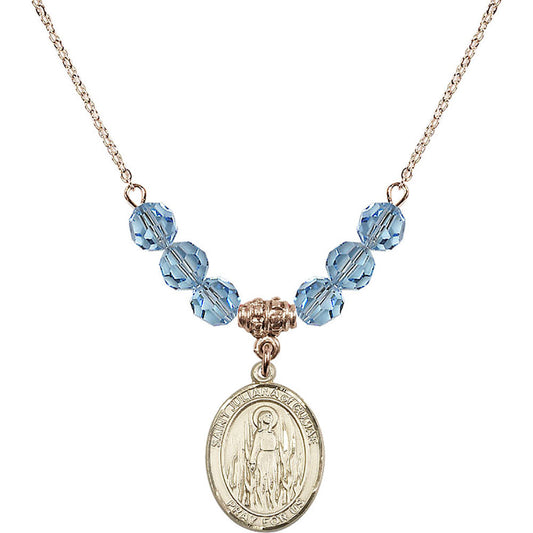 14kt Gold Filled Saint Juliana of Cumae Birthstone Necklace with Aqua Beads - 8372