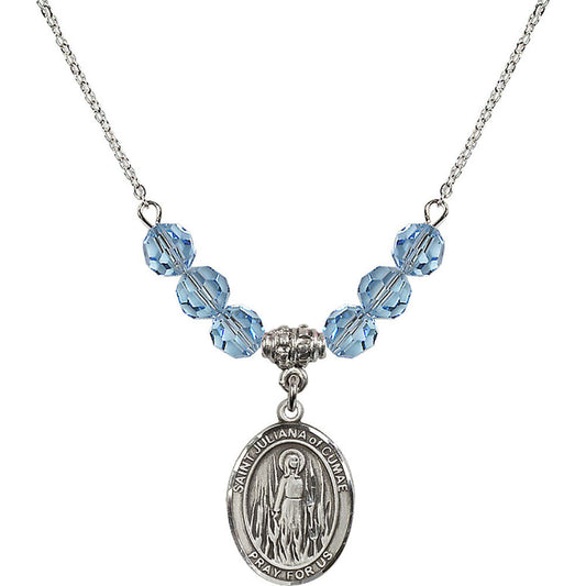 Sterling Silver Saint Juliana of Cumae Birthstone Necklace with Aqua Beads - 8372