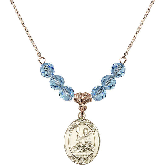 14kt Gold Filled Saint Honorius of Amiens Birthstone Necklace with Aqua Beads - 8376