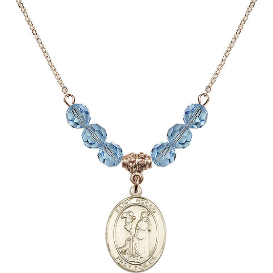14kt Gold Filled Saint Rocco Birthstone Necklace with Aqua Beads - 8377