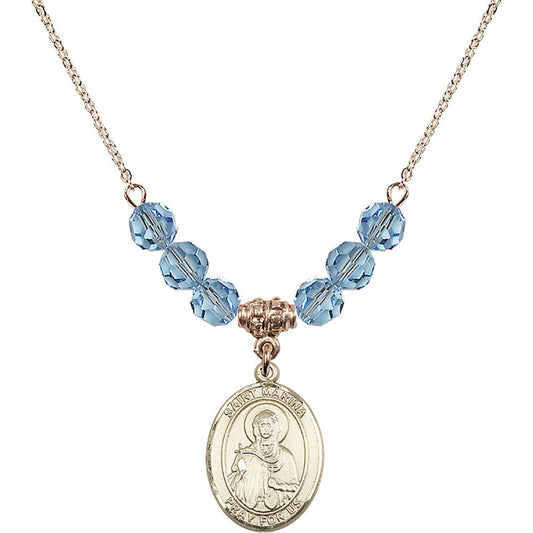 14kt Gold Filled Saint Marina Birthstone Necklace with Aqua Beads - 8379