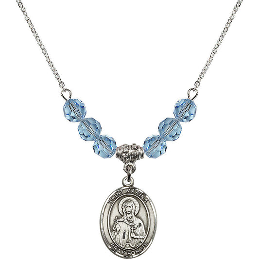 Sterling Silver Saint Marina Birthstone Necklace with Aqua Beads - 8379