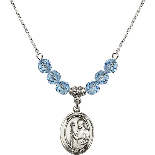 Sterling Silver Saint Regis Birthstone Necklace with Aqua Beads - 8380