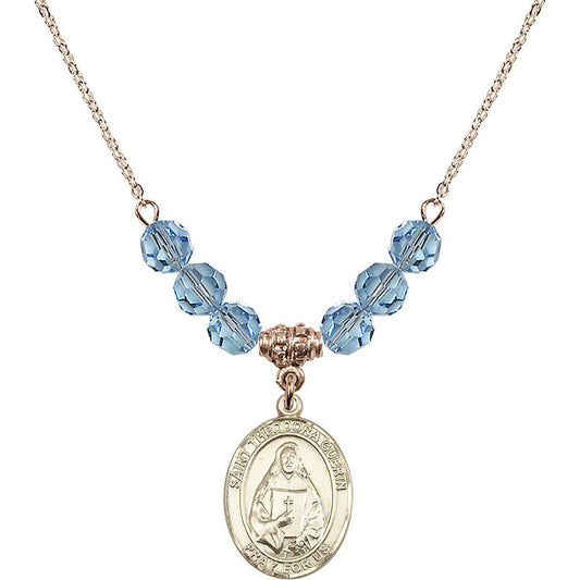 14kt Gold Filled Saint Theodora Birthstone Necklace with Aqua Beads - 8382