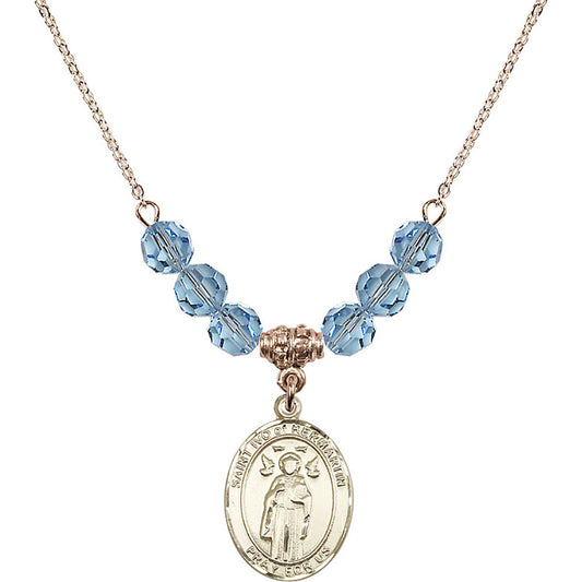 14kt Gold Filled Saint Ivo of Kelmartin Birthstone Necklace with Aqua Beads - 8384