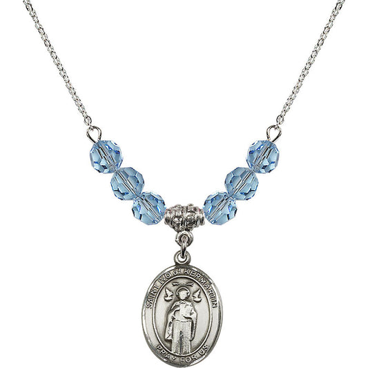 Sterling Silver Saint Ivo of Kelmartin Birthstone Necklace with Aqua Beads - 8384