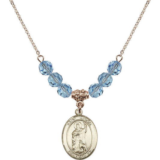 14kt Gold Filled Saint Drogo Birthstone Necklace with Aqua Beads - 8386