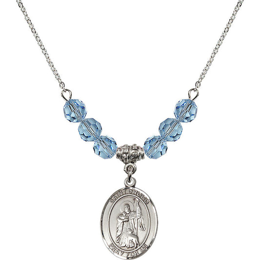 Sterling Silver Saint Drogo Birthstone Necklace with Aqua Beads - 8386
