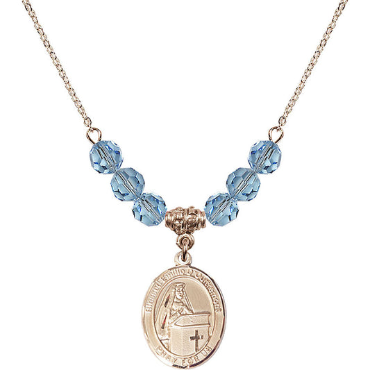 14kt Gold Filled Blessed Emilee Doultremont Birthstone Necklace with Aqua Beads - 8390