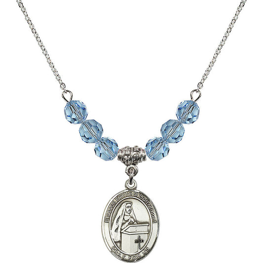 Sterling Silver Blessed Emilee Doultremont Birthstone Necklace with Aqua Beads - 8390