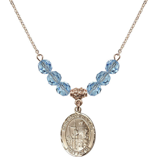 14kt Gold Filled Saint Jacob of Nisibis Birthstone Necklace with Aqua Beads - 8392