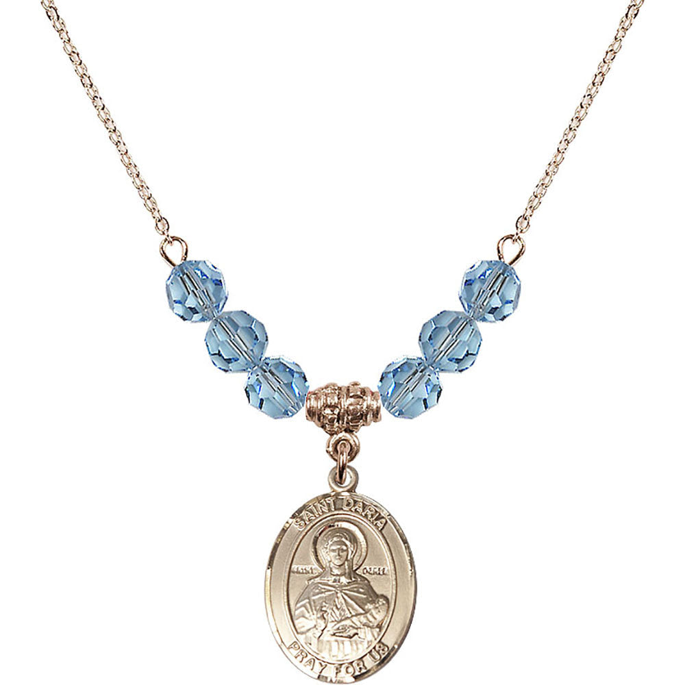 14kt Gold Filled Saint Daria Birthstone Necklace with Aqua Beads - 8396