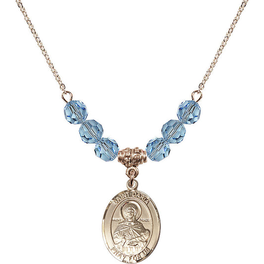 14kt Gold Filled Saint Daria Birthstone Necklace with Aqua Beads - 8396