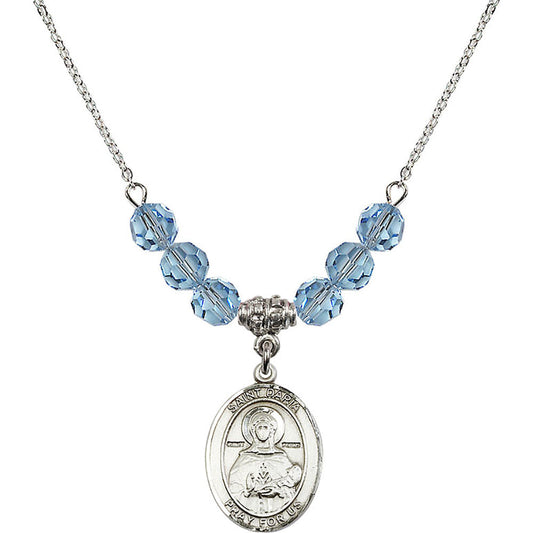 Sterling Silver Saint Daria Birthstone Necklace with Aqua Beads - 8396
