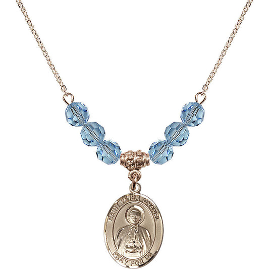 14kt Gold Filled Saint Peter Chanel Birthstone Necklace with Aqua Beads - 8397