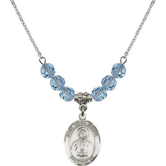 Sterling Silver Saint Peter Chanel Birthstone Necklace with Aqua Beads - 8397