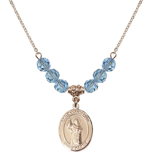 14kt Gold Filled Saint Columbkille Birthstone Necklace with Aqua Beads - 8399