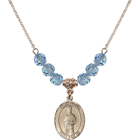14kt Gold Filled Saint Eligius Birthstone Necklace with Aqua Beads - 8402
