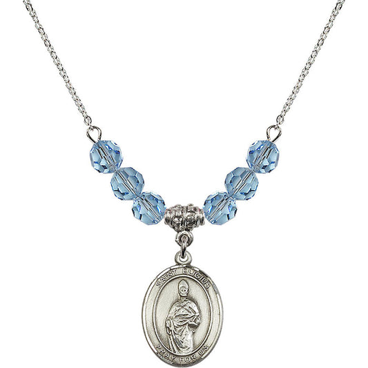 Sterling Silver Saint Eligius Birthstone Necklace with Aqua Beads - 8402