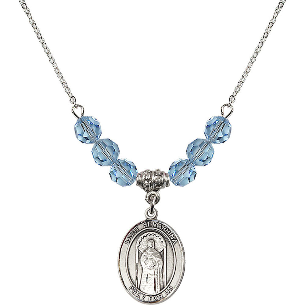 Sterling Silver Saint Seraphina Birthstone Necklace with Aqua Beads - 8405