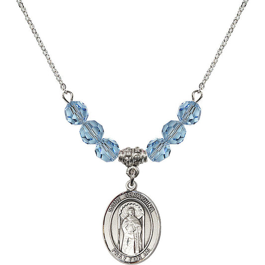 Sterling Silver Saint Seraphina Birthstone Necklace with Aqua Beads - 8405