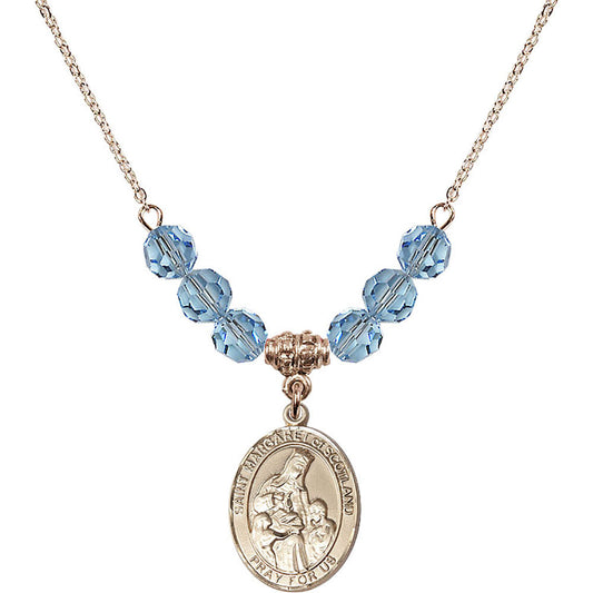 14kt Gold Filled Saint Margaret of Scotland Birthstone Necklace with Aqua Beads - 8407