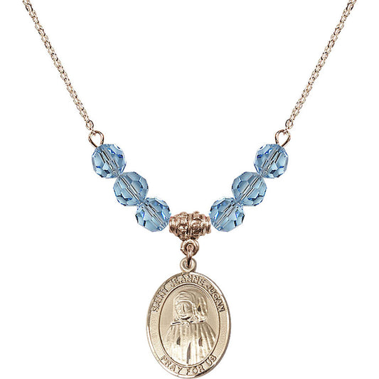 14kt Gold Filled Saint Jeanne Jugan Birthstone Necklace with Aqua Beads - 8409