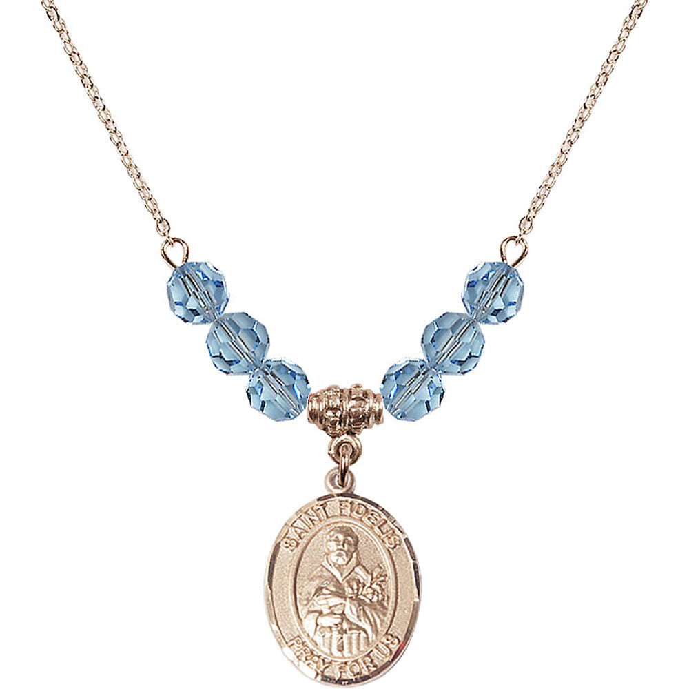 14kt Gold Filled Saint Fidelis Birthstone Necklace with Aqua Beads - 8426
